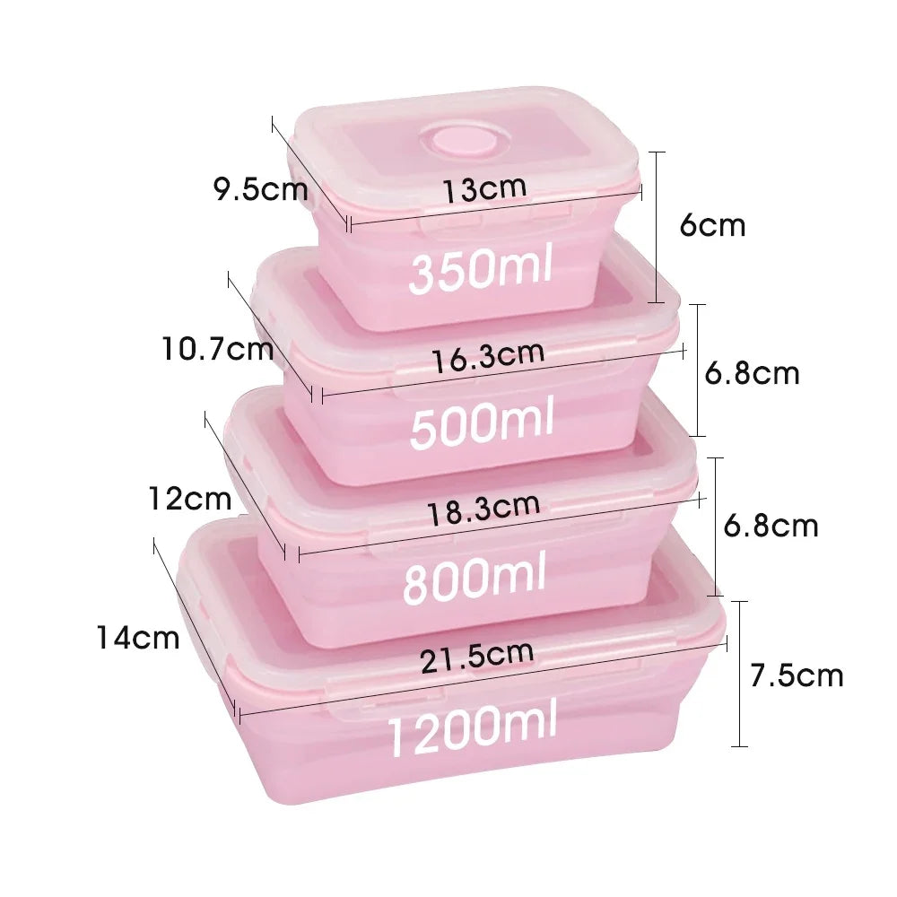 Contenedores plegables de almacenamiento de alimentos de 4PS con tapas y ventilación, juego de contenedores de preparación de comidas plegables de silicona apilables para cocina