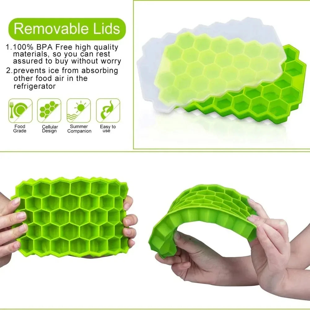 Molde para cubitos de hielo de 37 cavidades, molde para cubitos de hielo de silicona reutilizable, máquina para hacer helados sin BPA con tapas, molde para paletas DIY, bandejas para cubitos de hielo