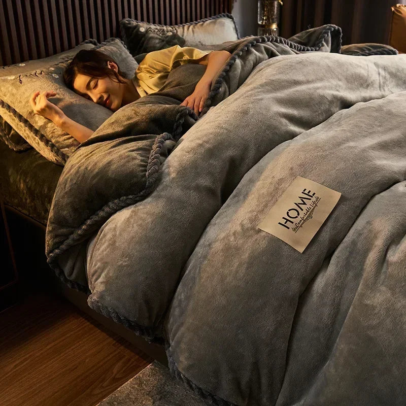 Funda nórdica de felpa para cama de pareja, colchas para cama individual, doble, Queen, King, Velvect, cálida y suave, nórdica, para invierno
