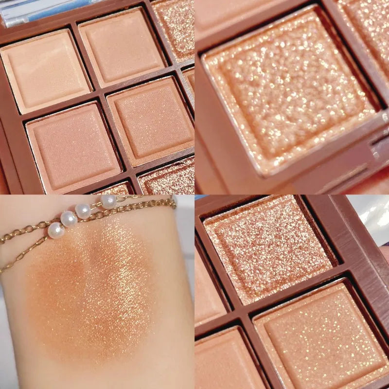 Paleta de sombras de ojos de chocolate de 9 colores maquillaje de sombra de ojos de tierra con brillo nacarado mate