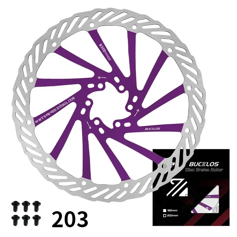 BUCKLOS-Rotor de freno de disco hidráulico ultraligero para bicicleta de montaña, disco de freno de bicicleta de carreras de carretera de montaña de 160/180/203mm con 6 pernos gratis