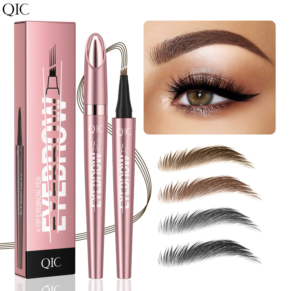 Lápiz de cejas con punta de 4 horquillas, Microblading 3D, resistente al agua, Color marrón oscuro, Color Natural, lápiz mágico para cejas de trazo fino, novedad de 2024
