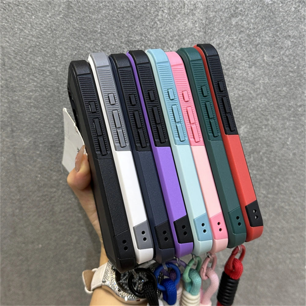 Armadura de parachoques híbrida de lujo, pulsera, correa para muñeca, cordón, funda de teléfono para iPhone 17 16 11 12 13 14 15 Pro Max XR, funda a prueba de golpes