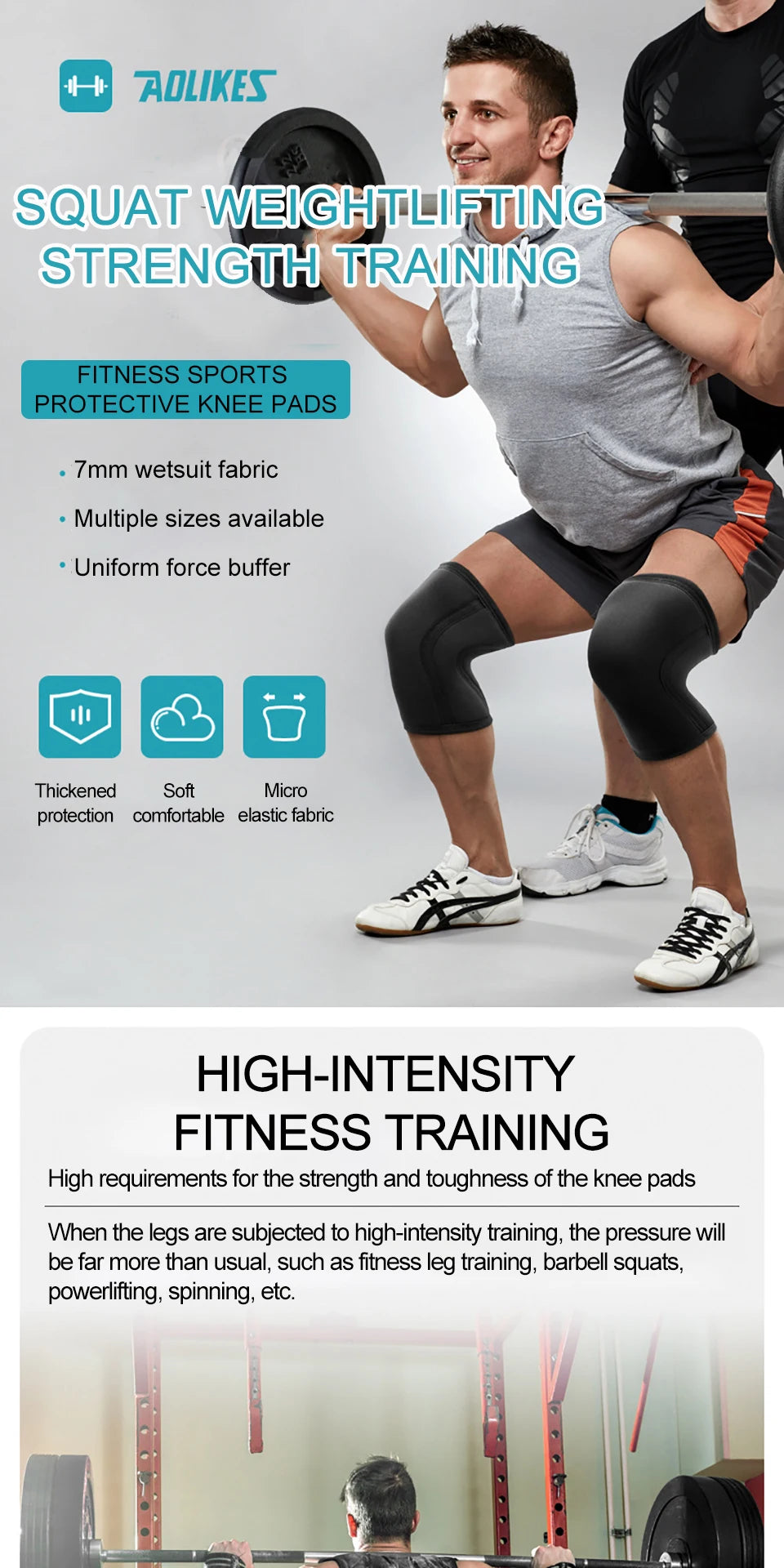 AOLIKES 1 par de rodilleras deportivas de neopreno de 7mm, rodilleras de compresión para levantamiento de pesas, rodilleras de entrenamiento para Crossfit presurizadas, soporte para mujeres y hombres