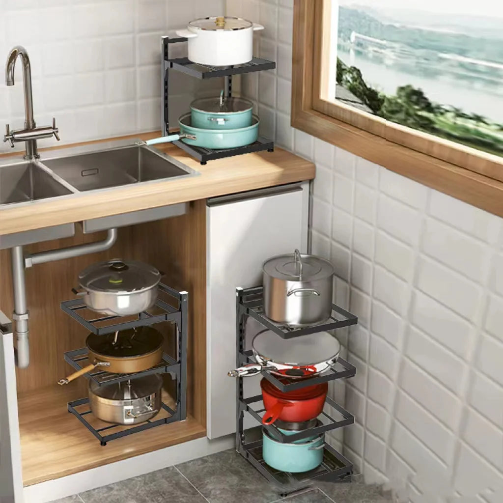 Estante de almacenamiento para fregadero de cocina, estante de almacenamiento para cocina multicapa para armarios de estufa para el hogar, estante para ollas ajustable