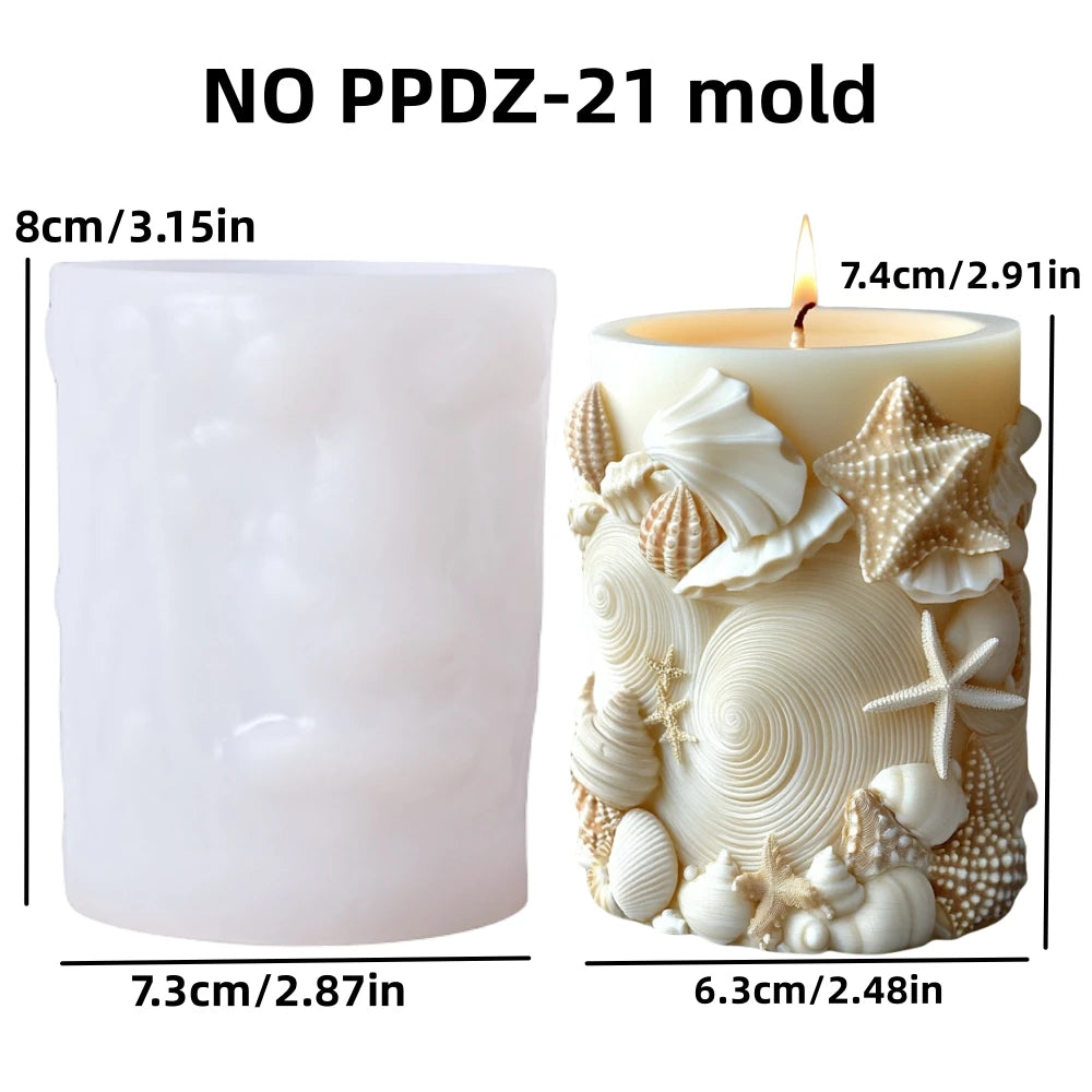 DIY estilo océano vela cilíndrica en relieve molde de silicona estrella de mar concha molde de resina cilíndrica ondas vieira moldes de yeso coral