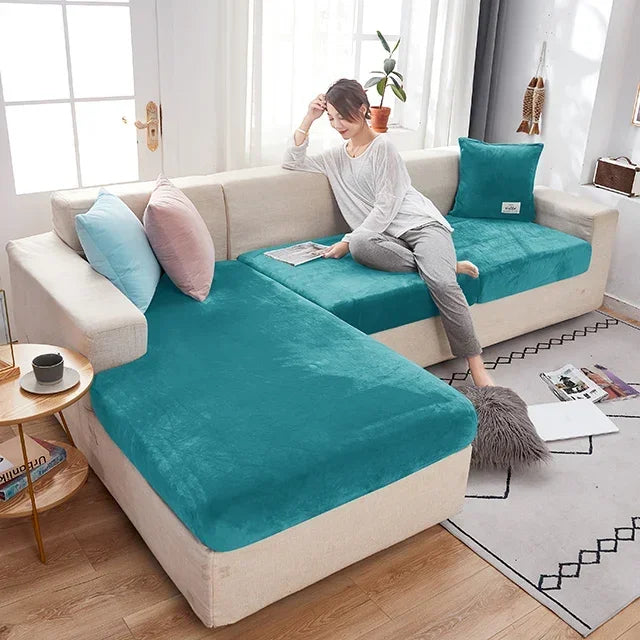 Fundas para cojines de asiento de sofá de terciopelo elástico para sala de estar, cojín Chaise Longue, fundas de sofá para muebles en forma de L de esquina de lujo