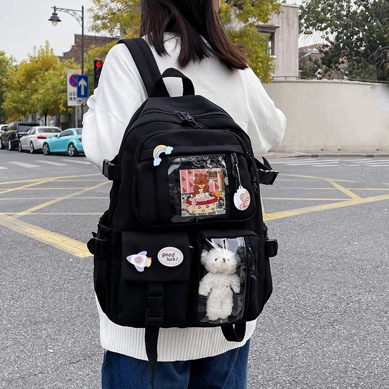 Mochilas bonitas para mujer, mochila escolar de nailon con múltiples bolsillos impermeable para estudiantes y niñas, mochila Kawaii para ordenador portátil, Mochilas