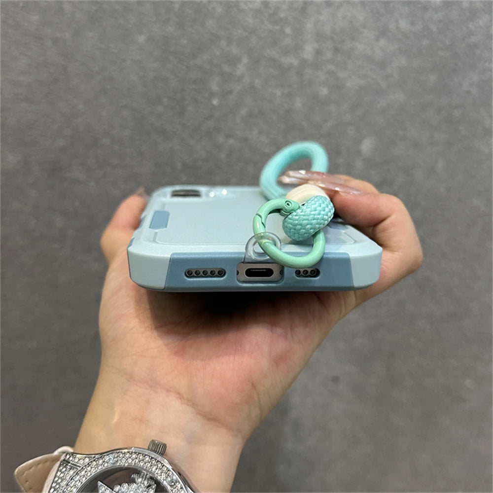 Armadura de parachoques híbrida de lujo, pulsera, correa para muñeca, cordón, funda de teléfono para iPhone 17 16 11 12 13 14 15 Pro Max XR, funda a prueba de golpes