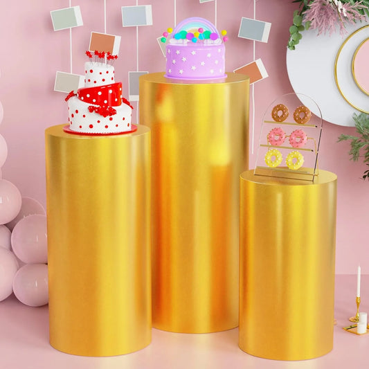 3 uds y 5 uds cubiertas de cilindro, accesorios de boda, cubierta de Pedestal para fiesta de cumpleaños, color dorado, plateado, rosa y blanco, decoración de postres para Baby Shower