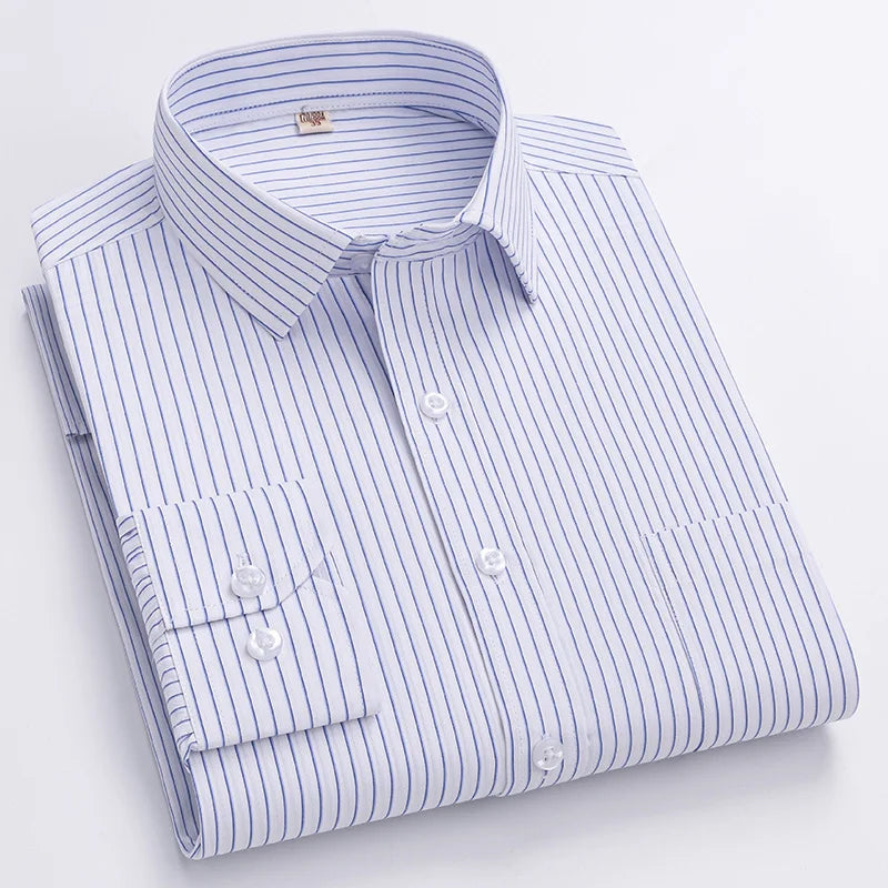 Camisa Formal de manga larga para hombre S ~ 8XL, camisas blancas de negocios de moda de gran tamaño a rayas de Color sólido, antiarrugas y sin planchar