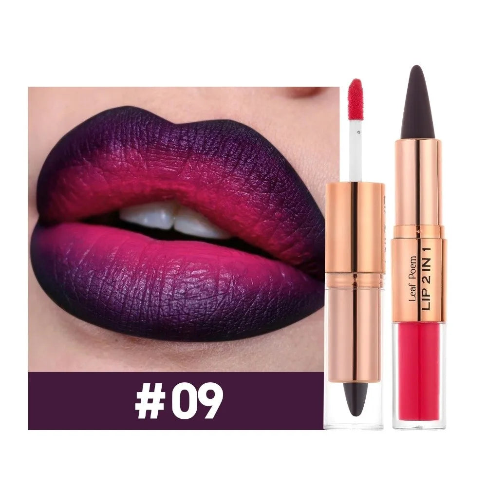 Delineador de Labios 2 en 1 de Doble Punta, Acabado Mate, Antiadherente, Resistente al Agua, Punta Cónica, Brillo Labial Mate de Larga Duración para Uso Diario