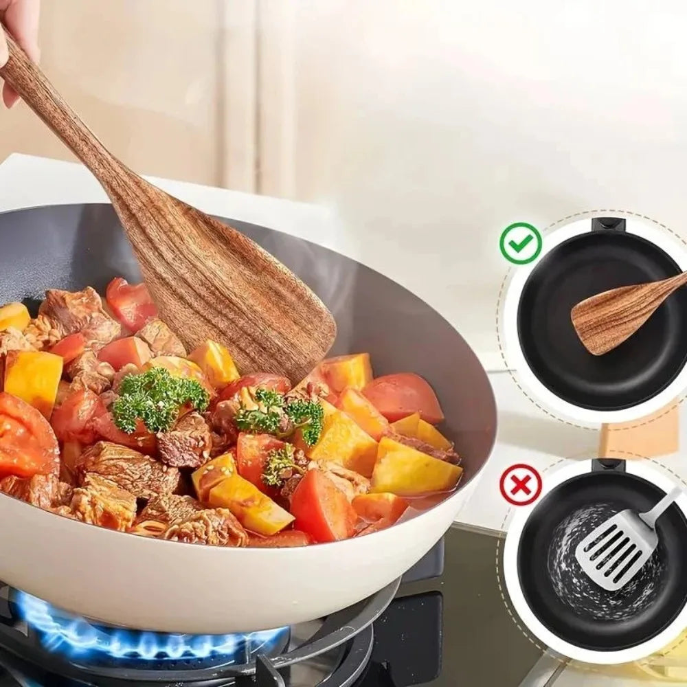 Juego de 5 Utensilios de Cocina de Madera Natural, Espátulas y Cucharas Antiadherentes, Regalo para Mamá en Acción de Gracias o Navidad, Accesorios de Cocina