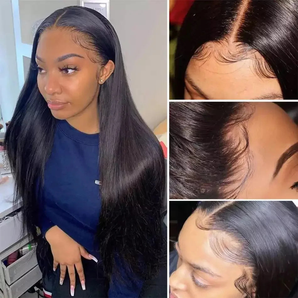 Pelucas de cabello humano con encaje Frontal HD 13x6, prearrancadas para mujeres, cabello humano Remy liso sedoso brasileño, pelucas frontales de encaje 13x4