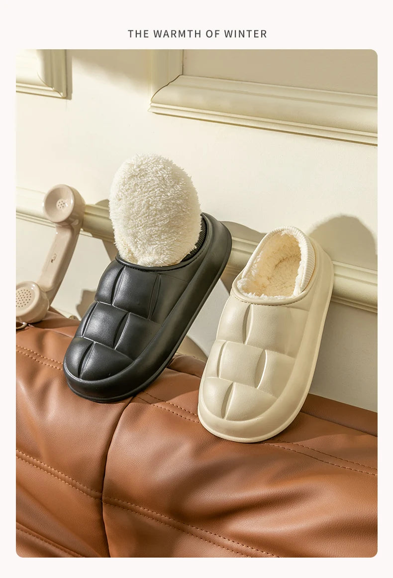 Pantuflas Impermeables de Invierno para Mujer y Hombre, Suela Gruesa de 4 cm, Cálidas y Afelpadas, Zapatos de Interior Antideslizantes, Forradas de Piel, Zuecos Suaves y Acolchados