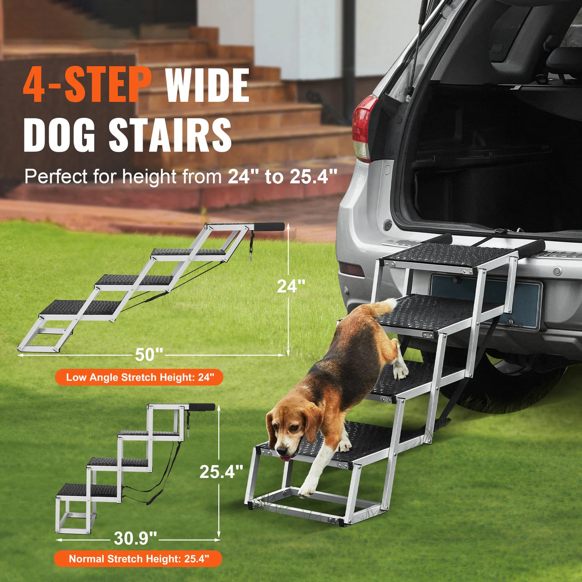 SucceBuy Escalera para perros para automóviles Pasos anchos para perros Pasos portátiles plegables para mascotas Aluminio liviano para automóviles SUV y camiones 150 lbs
