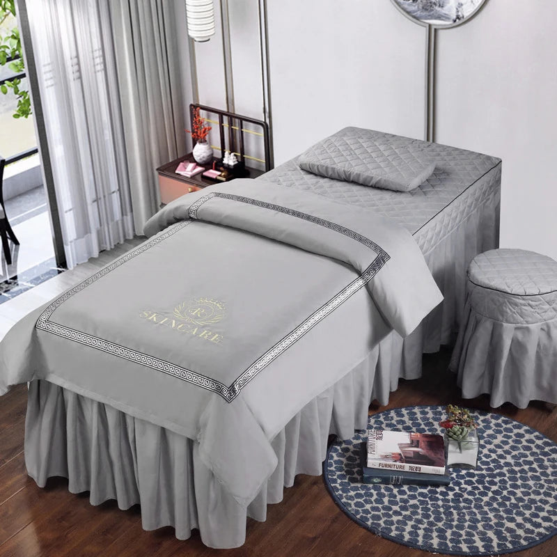 Estilo nórdico 4 Uds. Funda de cama para salón de belleza, falda de cama para Spa de masaje, funda de almohada, funda para taburete, funda de Dulvet, juegos de cama Sabanas