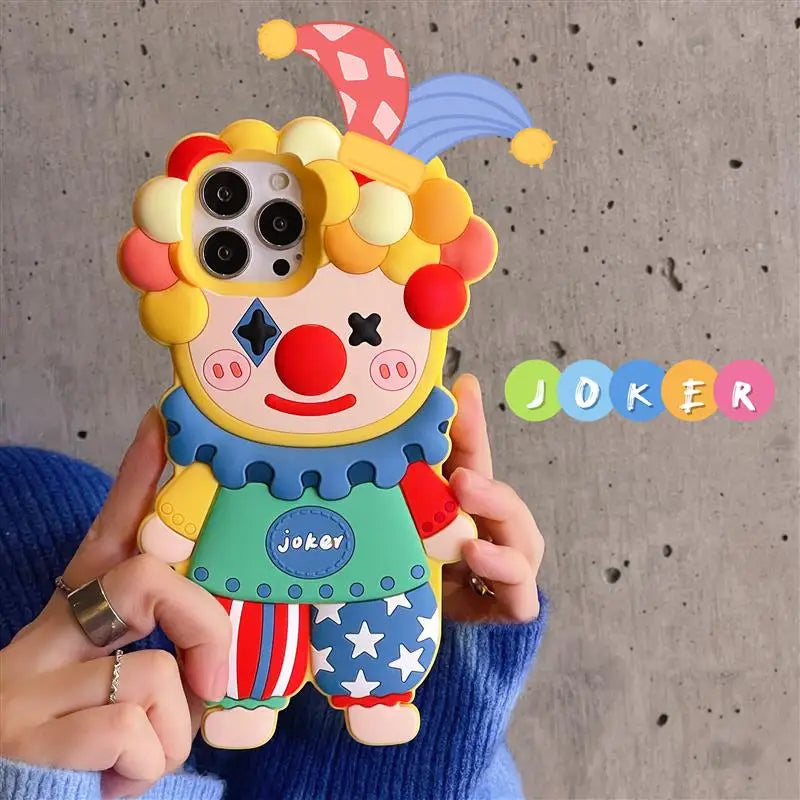 Funda de teléfono de silicona con dibujos animados en 3D para iphone 17 16 15 14 Pro Max Face Cute Joker Clown fundas para iphone 13 12 11 cubierta a prueba de golpes