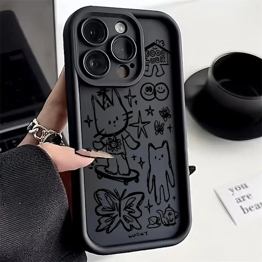 Funda de teléfono con dibujo de gatito negro para Xiaomi Redmi Note 13, 12s, 12, 11, 10, 9s, 9, 8, 7 Pro Plus, 4G, 5G, funda trasera suave de TPU