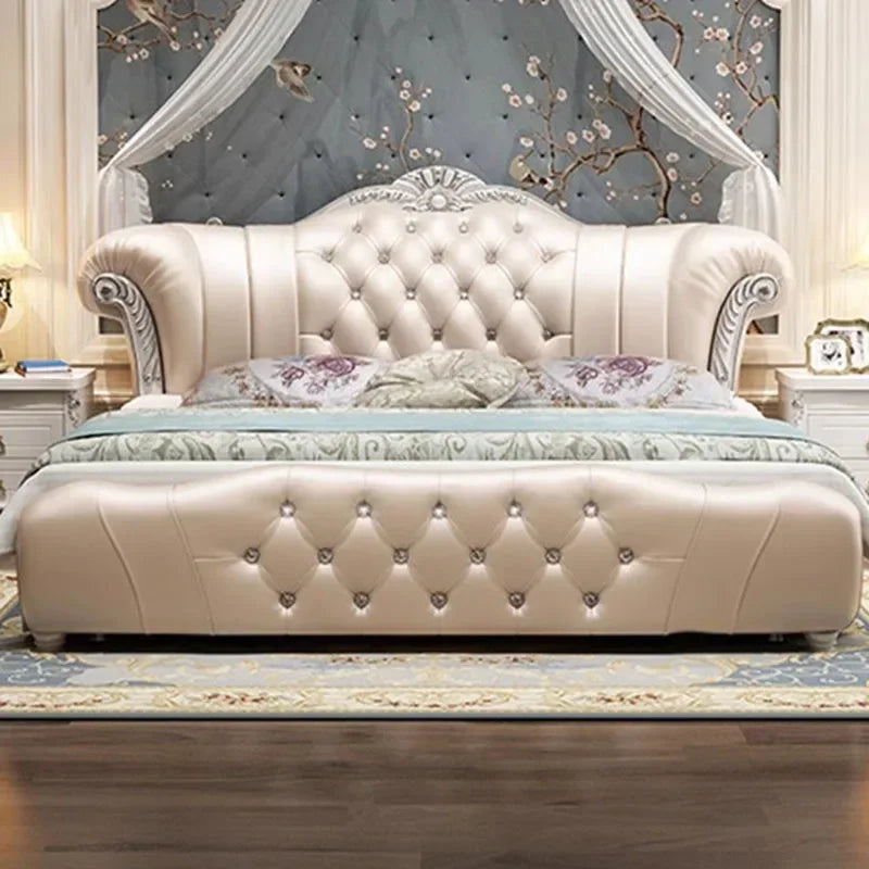 Cama moderna De madera De cuero De lujo cama De boda clásica europea cómoda segura Camas De Matrimonio Dormitorio muebles De dormitorio