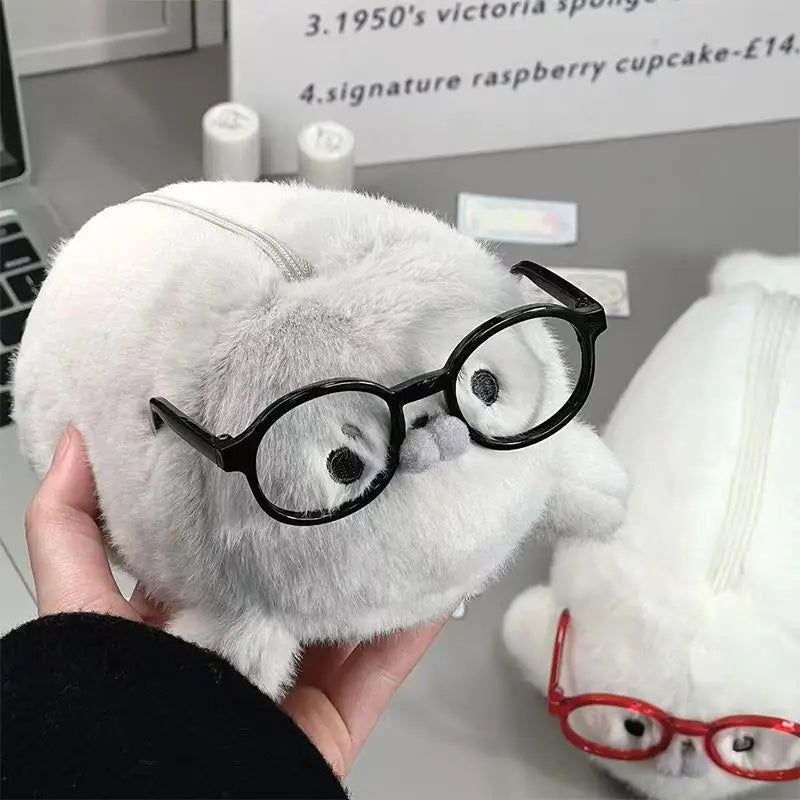 Bolsa de Papelería de Felpa de Gran Capacidad, Útiles Escolares para Estudiantes, Estuche de Lápices con Diseño de Foca Divertida y Linda, Bolsa de Almacenamiento de Alto Valor Estético