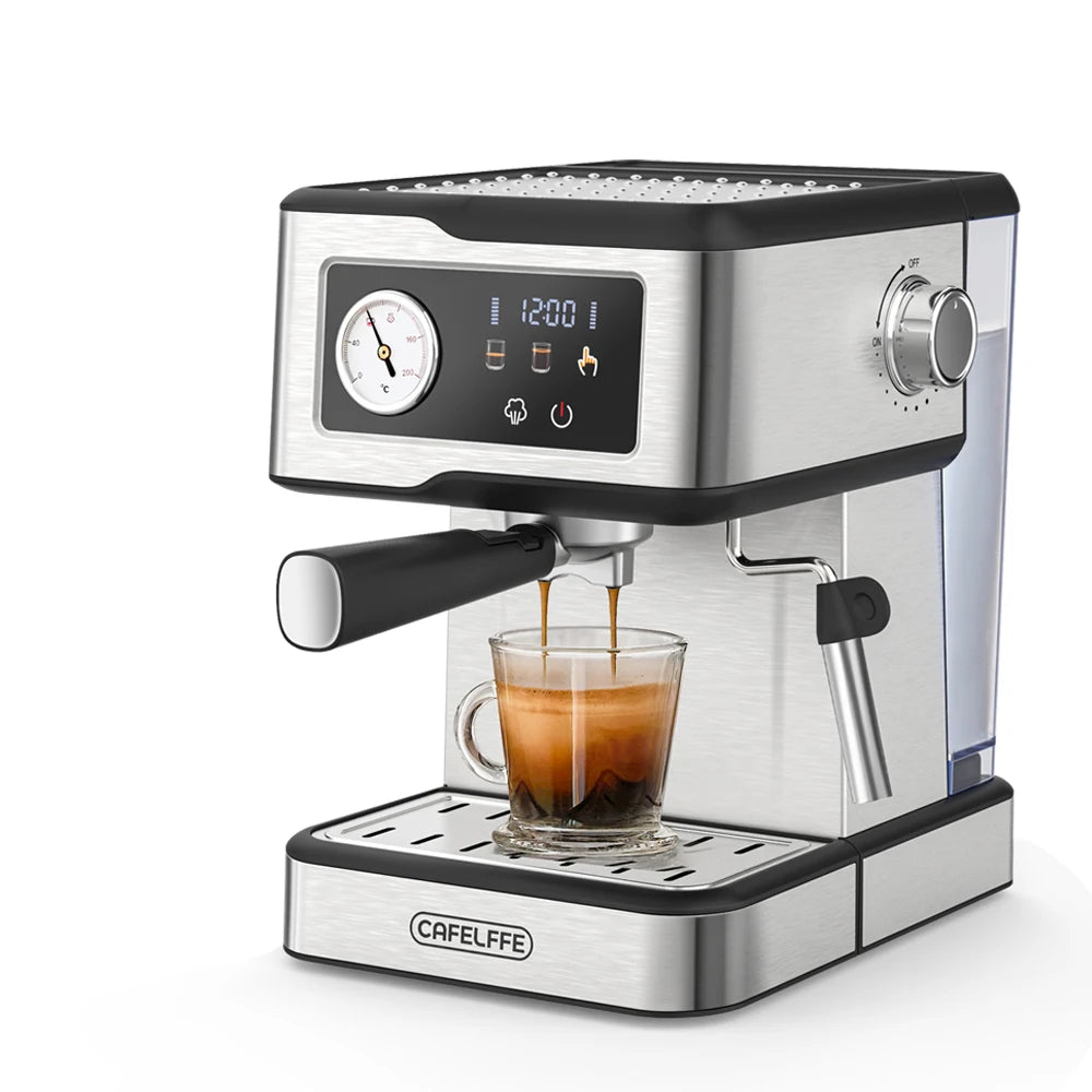 Cafetera Espresso Cafelffe de Acero Inoxidable con Vaporizador de Leche, Semiautomática, para Cappuccino, 20 Bares