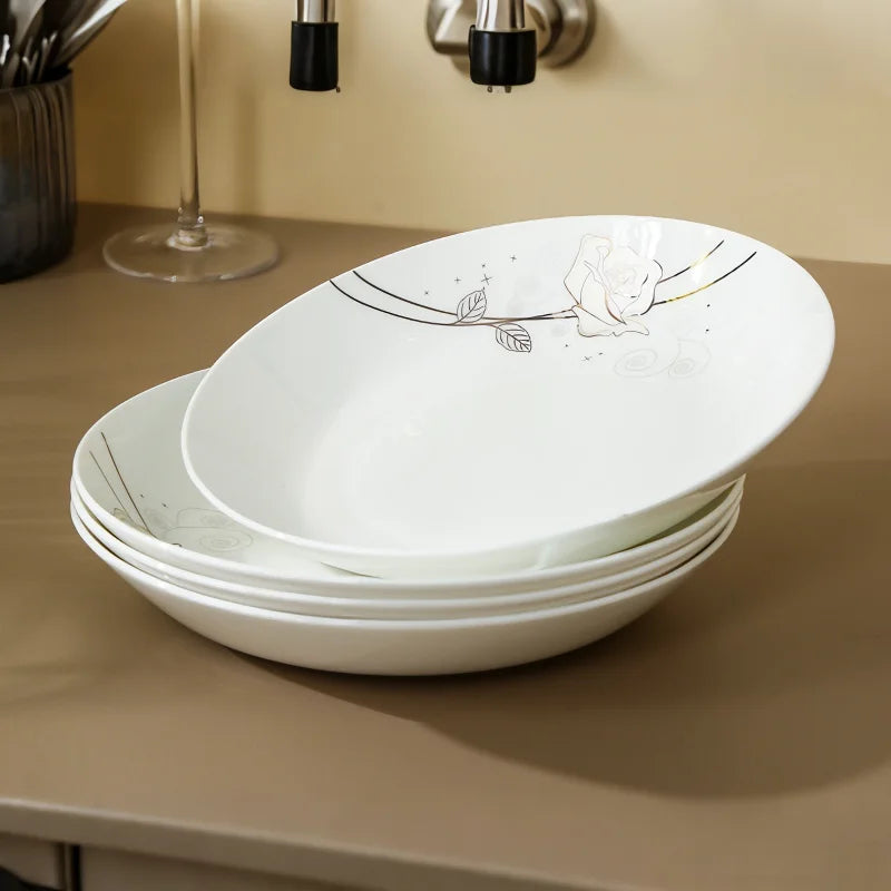 Juego de 4 Uds., 8 pulgadas, platos de porcelana de hueso, rosa dorada, platos de porcelana para comida, platos de cerámica para servir, juego de platos de cena