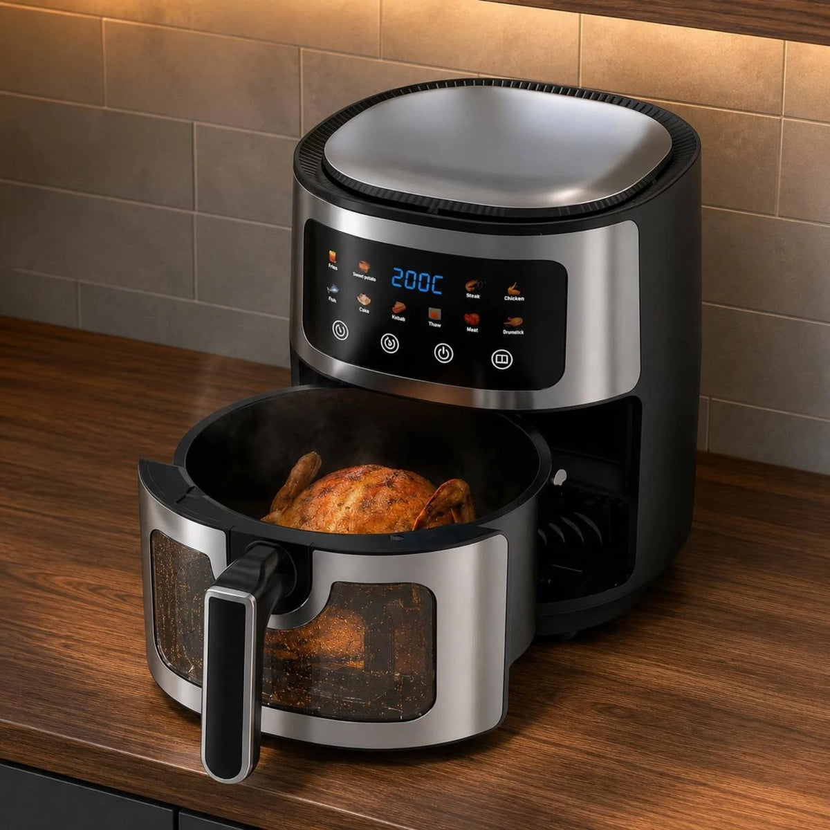 Freidora de Aire Digital de 6 L con Ventana de Visualización, Pantalla de Temperatura, Controles Táctiles, Electrodoméstico de Cocina para Encimera