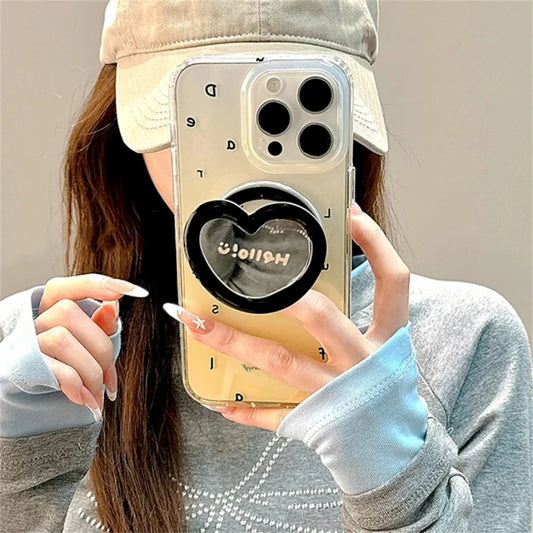 Espejo de maquillaje coreano bonito 3D con forma de corazón de amor para Magsafe Griptok, soporte para anillo de dedo para teléfono, soporte para IPhone 17 16, soporte para niña