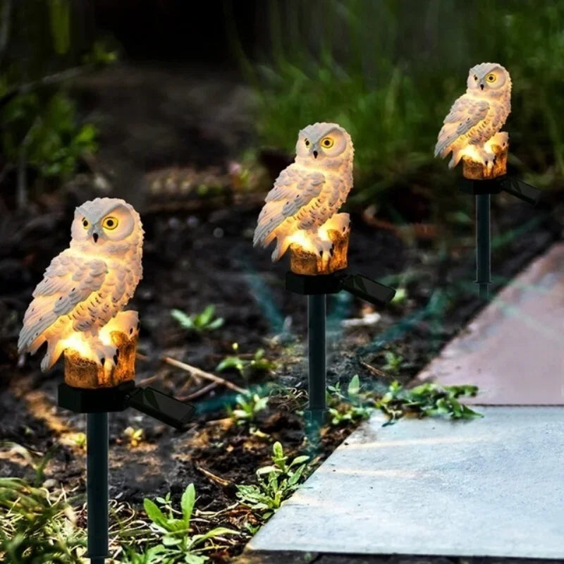 Nuevo 1 Uds. Luces de búho decorativas para exteriores, lámpara de pie para césped con energía Solar, iluminación de paisaje impermeable, camino, linterna LED de animales
