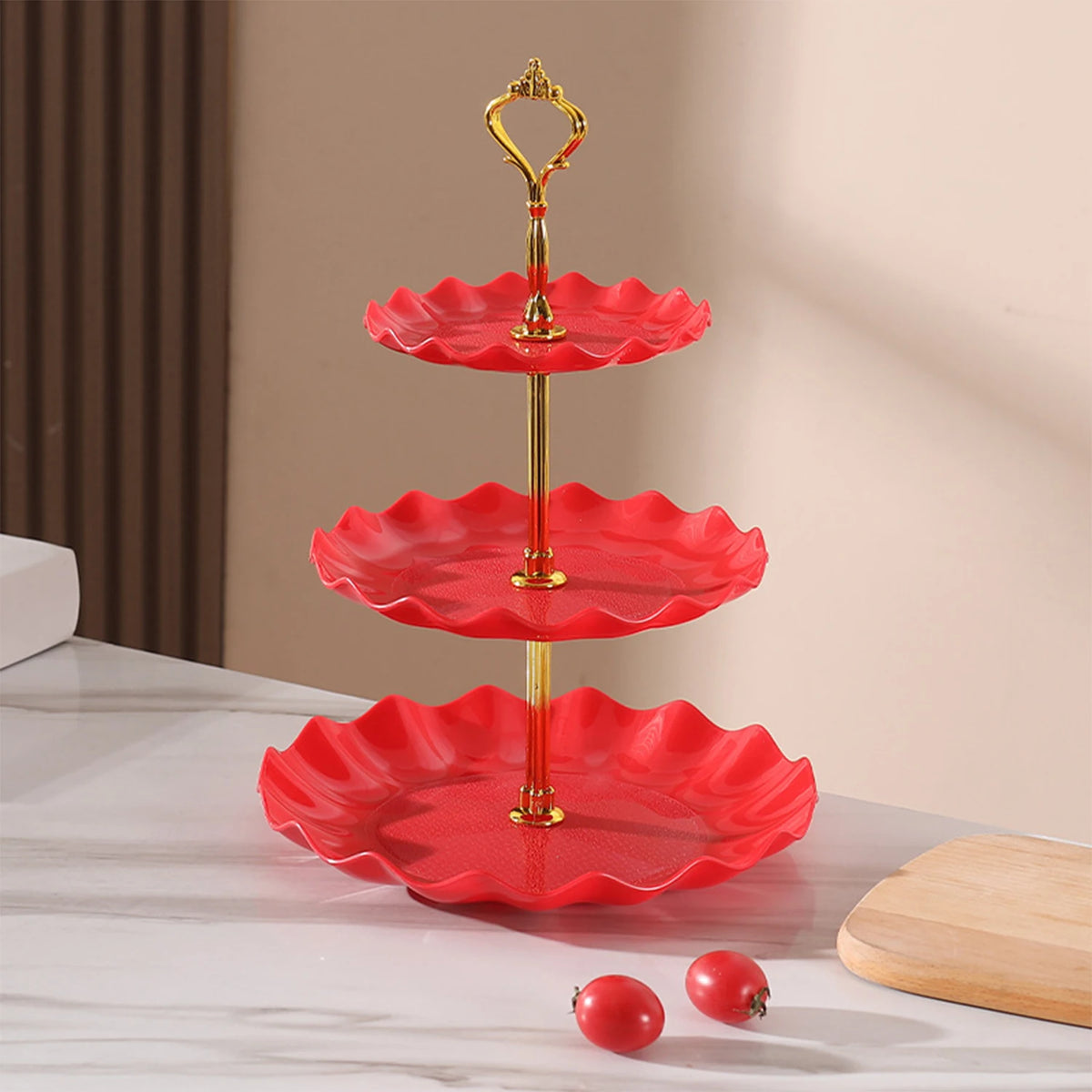 Mesa de exhibición de postre de plástico, Buffet ondulado de estilo europeo y americano, bandeja de servicio de postre, pastel, plato de fruta