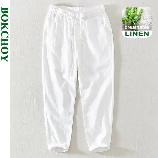 Pantalones de lino hasta el tobillo para hombre — Sueltos con cordón, estilo casual de verano