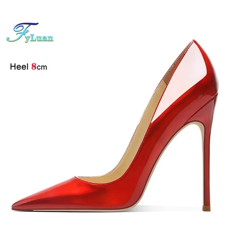 6CM 8CM 10CM 12CM temperamento zapatos individuales señoras negro rojo Color degradado verano puntiagudo charol tacones finos mujeres bombas