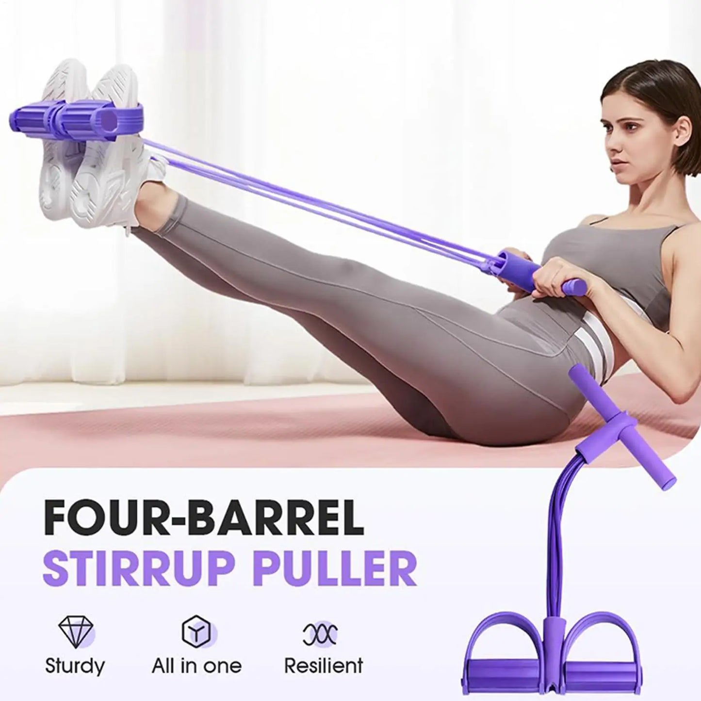 Bandas de resistencia para Fitness, extractor de Pedal de 4 tubos, asas de banda de resistencia para ejercicio, cuerda adjunta, equipo de entrenamiento para sentarse en el hogar