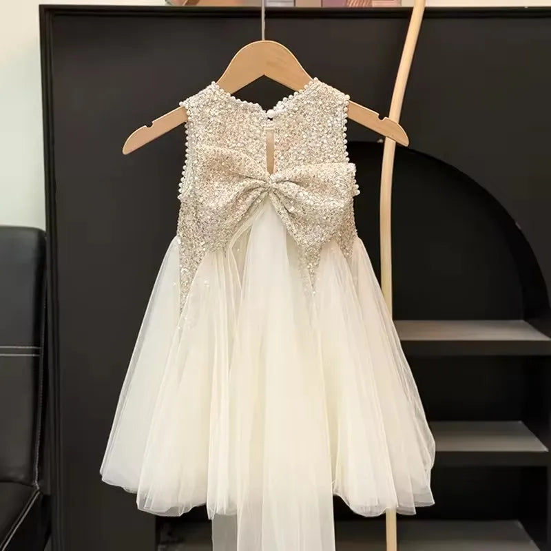 Vestido de tul de verano para niñas, vestido de princesa con lentejuelas y malla abullonada, Vestidos para fiesta de cumpleaños para niños, ropa informal de moda para niños de 2 a 10 años
