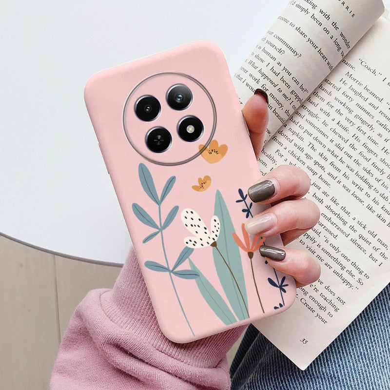 Funda para Realme 12 4G 12 + 13 + Plus 13 Pro + Plus 5G bonita funda trasera con forma de corazón y flor de silicona suave mate Fundas protectoras de dibujos animados