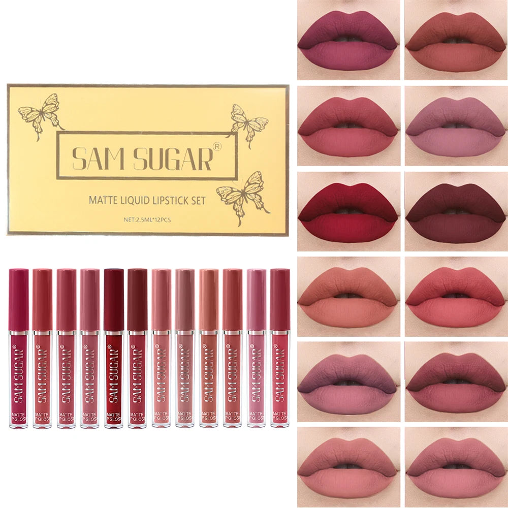 Kit de Labiales Mate Aterciopelados, Resistentes al Agua, Anti-Manchas, Aplicación Suave, Efecto de Maquillaje de Larga Duración