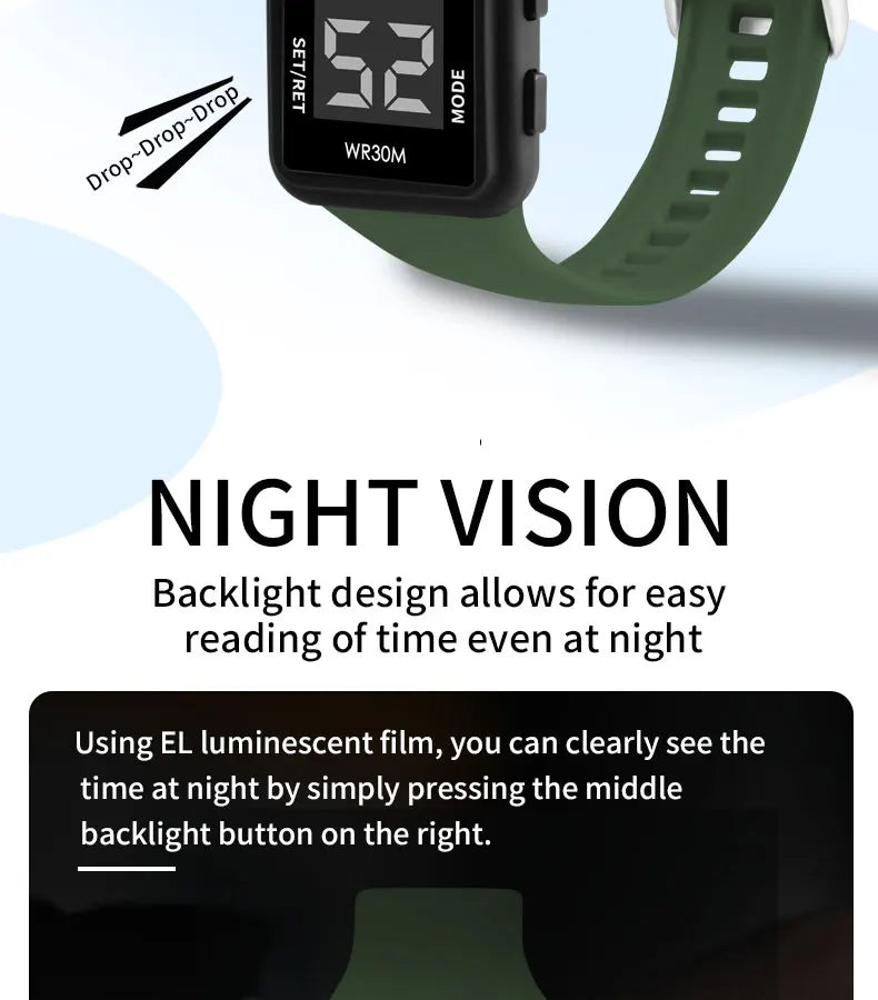 2025 Reloj electrónico deportivo rectangular para hombre, resistente al agua, alarma de luz nocturna, reloj Digital ligero y portátil para hombre