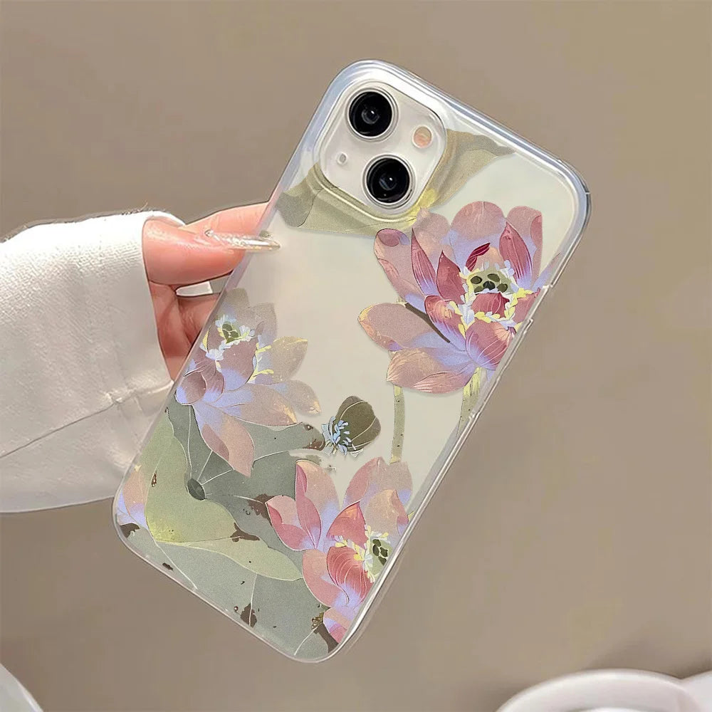 Funda de teléfono con flores para iPhone 16 Pro, funda trasera de piel sedosa delgada translúcida para iPhone 13 11 12 14 15 Pro Max 13 Mini 15 Plus