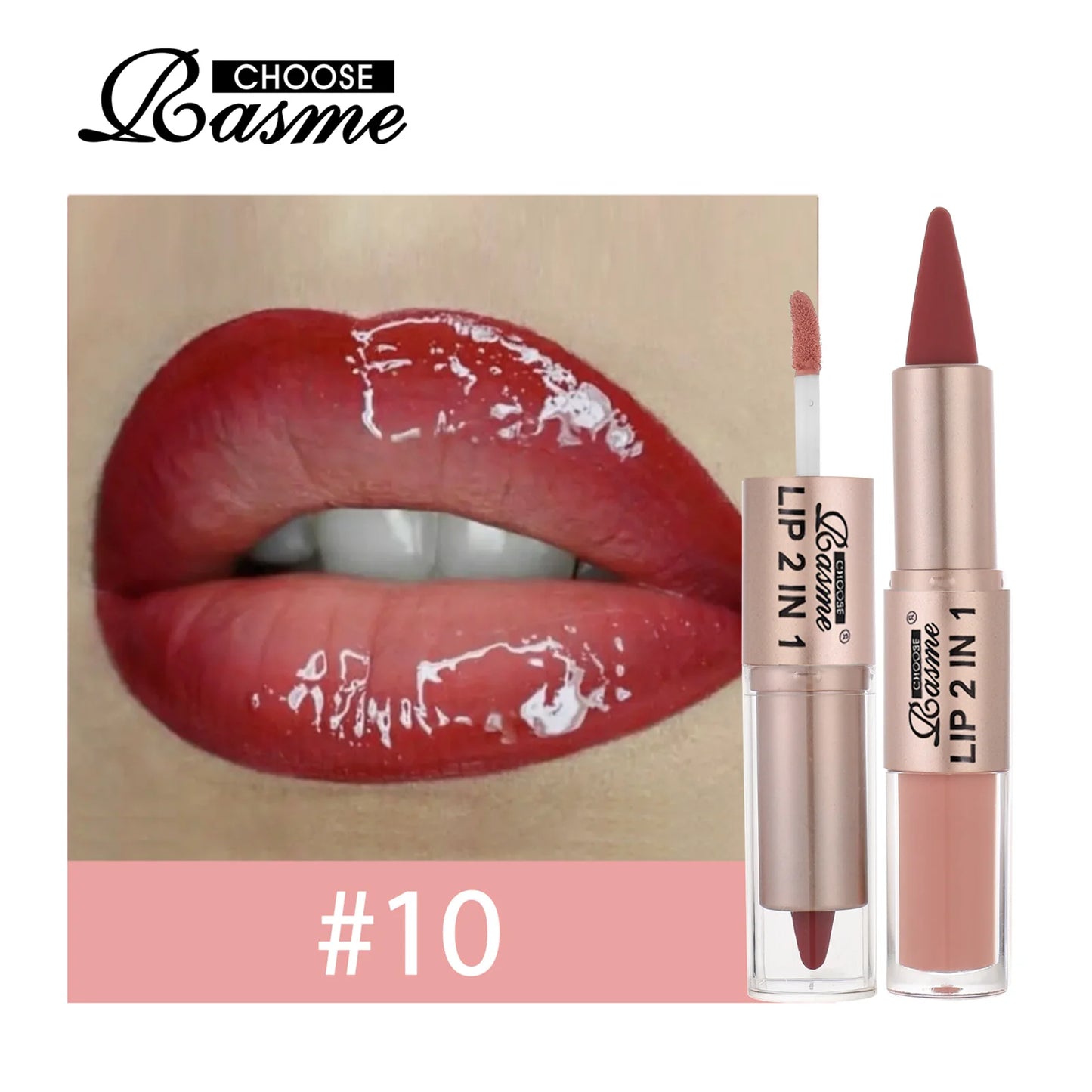 Lápiz delineador de labios degradado cónico 2 en 1, brillo de labios de cristal de espejo marrón desnudo, delineador de labios mate, maquillaje antiadherente para contorno de labios resistente al agua