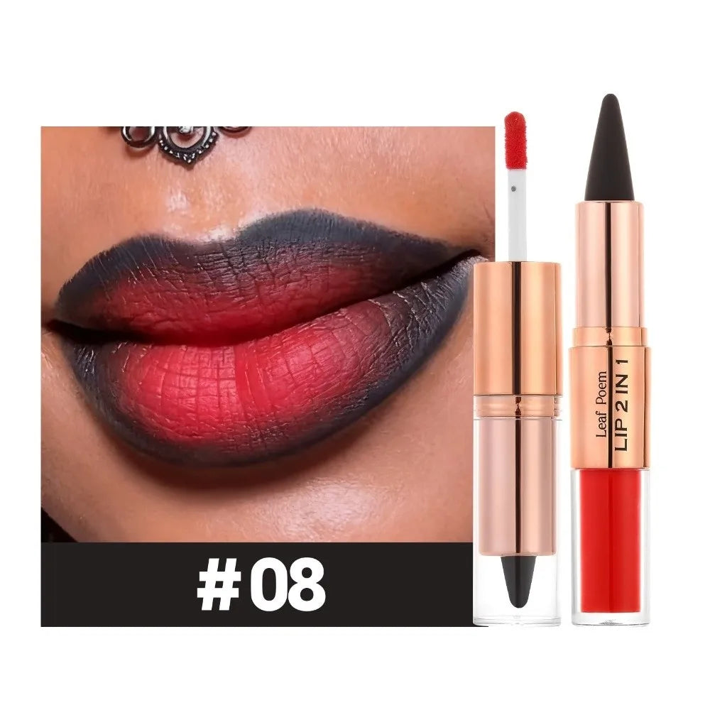 Delineador de Labios 2 en 1 de Doble Punta, Acabado Mate, Antiadherente, Resistente al Agua, Punta Cónica, Delineador de Labios de Larga Duración con Efecto Degradado
