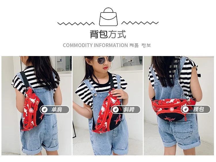 Lindas bolsas de almacenamiento de dinosaurio de dibujos animados para niños, teléfono, auriculares, bolsa de dinero, organizador de moda, bolsa de pecho y cintura, bolsa de cinturón para niños