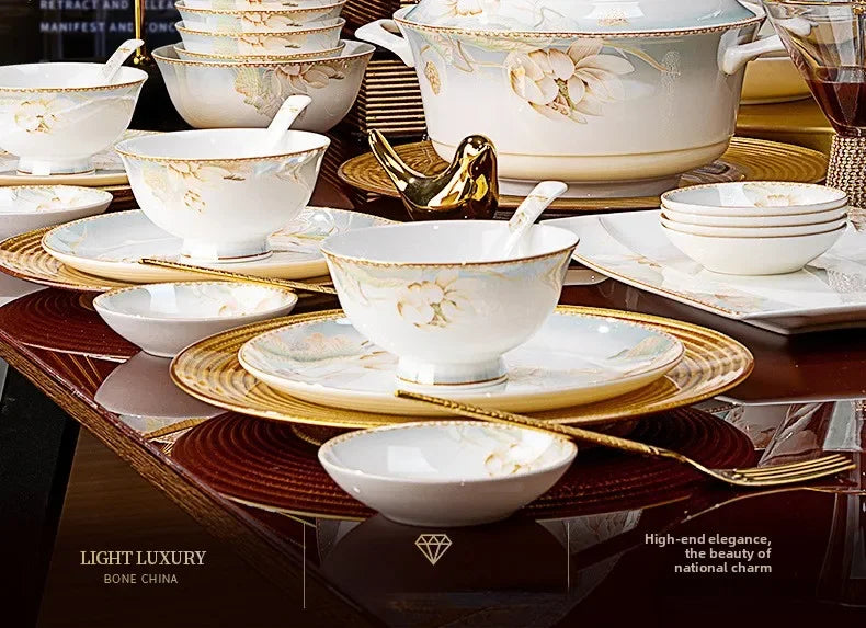 Nuevo juego de vajilla de cerámica estilo chino, juego de regalo para el hogar y eventos empresariales, juego completo de tazones de porcelana fina.