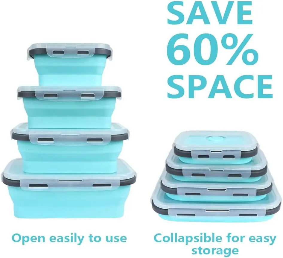 Contenedores plegables de almacenamiento de alimentos de 4PS con tapas y ventilación, juego de contenedores de preparación de comidas plegables de silicona apilables para cocina
