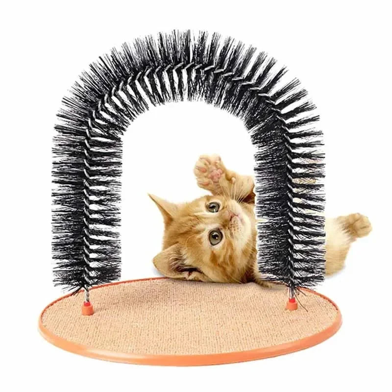 Arco de Juguete para Gatos con Cepillo de Masaje y Rascador, Juguete Interactivo para el Cuidado Felino