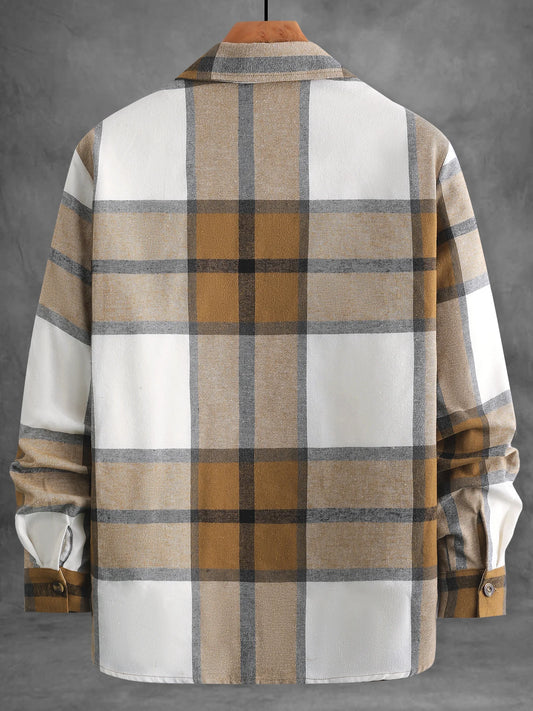 Camisa de Franela a Cuadros Color Caramelo Vintage, Perfecta para Conjuntos con Estética Otoñal