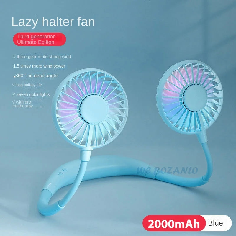 Ventilador portátil con USB para el hogar y la Oficina, miniventilador de cuello con manos libres, colgante, recargable, con 3 velocidades, ajustable