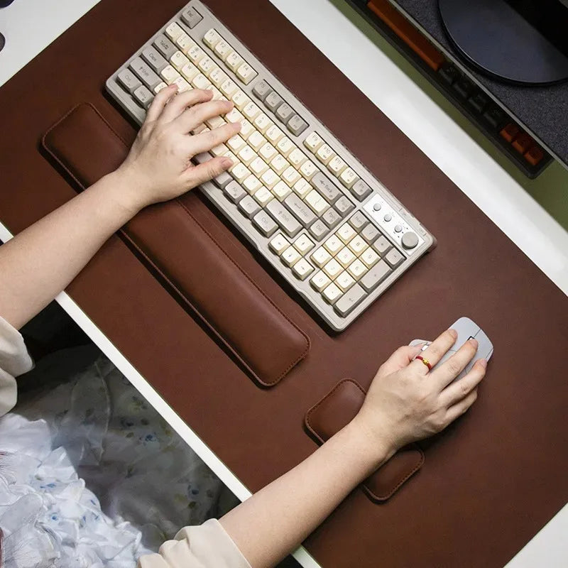 Alfombrilla de Ratón Impermeable de PU, Alfombrilla de Escritorio de Tres Piezas, Protector de Teclado y Reposamuñecas, Alfombrilla de Ratón Grande Antideslizante para Portátil