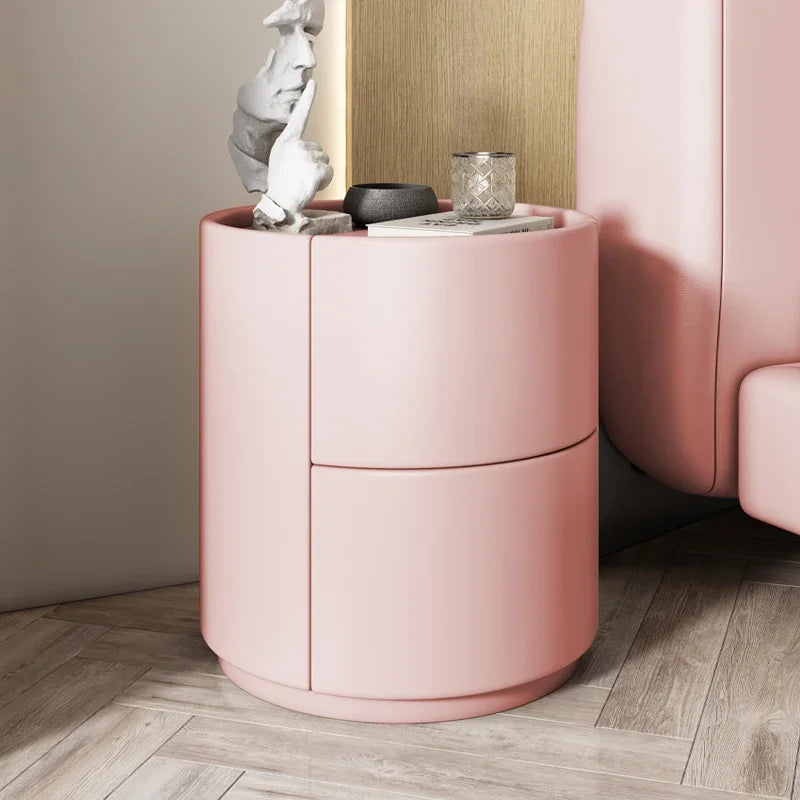 Gabinete lateral para sofá de sala de estar, mesita de noche redonda creativa de madera maciza, nuevo gabinete de almacenamiento para dormitorio pequeño y moderno y sencillo