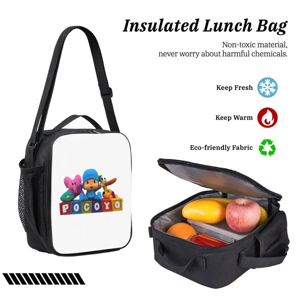 Mochila azul de dibujos animados de Pocoyo para niños, mochila escolar, bolsos de hombro para ordenador, bolsa de almuerzo aislada de 3 piezas, estuche para lápices